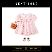 British Next Kids Girls Japanese Cute Print Dress Summer Pure Cotton Doll Skirt Pink Princess Dress