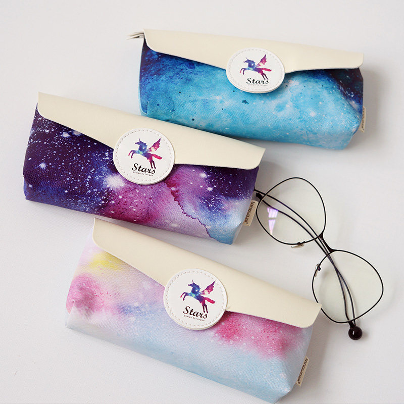 蓝果梦幻星空笔袋韩国简约女生文具盒创意学生铅笔盒女pu文具袋