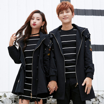 Couples windbreaker coat long autumn and winter models 2020 new Korean version Joker loose advanced sense lovers winter