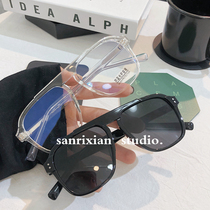 Wang Junkai star same sunglasses female anti-blue mirror super large frame eye protection black frame flat lens transparent face polarization