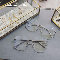 2019 new frameless flat mirror men and women large frame elegant glasses cover the face blue light radiation glasses can be equipped with myopia