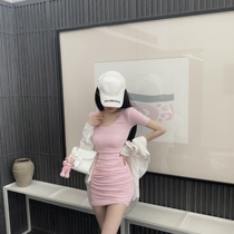 JoyingFeng6 16 0 points (charming rabbit) pink beautiful Yabi pleated skirt hip skirt dress