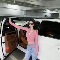 JoyingFeng Barbie girl pure desire pink long-sleeved t-shirt womens summer thin stretch sunscreen cardigan short