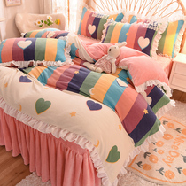 Autumn Winter Bed Winter Coral Suede Bed Skirt Four Pieces Of Milk Suede Flannel Flannel Quilt Cover Sheet Three Sets