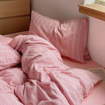 Mother-to-child grade full cotton color weave jacquard pure cotton quilt cover 4 pieces double layer cotton nude sleeping bed linen bed hat bedding 4