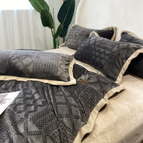 High-end carved milk suede four pieces of covered quilt cover thickened flange suede double face coral suede bed hat 3 4 pieces