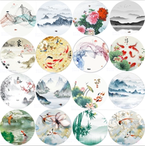 New Chinese style art glass round entrance decorative painting living room wall Lucky Feng Shui Zen landscape Chinese style