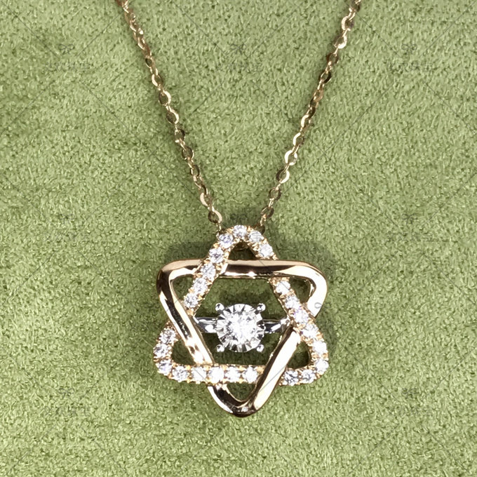 文欢珠宝 18k白金六芒星钻石项链女 玫瑰金锁骨钻石项坠吊坠