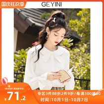 2021 New Autumn white design sense niche doll collar ruffle long sleeve top chiffon shirt shirt shirt Women