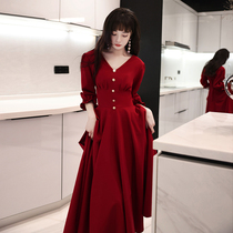 Engagement toast dress bride 2021 new back door casual wine red wedding temperament pregnant woman dress female little man