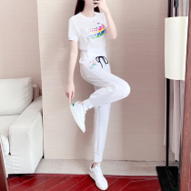European Station White Casual Sports Suit Women Summer Big Code Slim 2022 new loose Fashion short sleeves Two sets