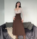 #Sisjuly#French style small fragrance light luxury design sense retro color matching waist slim square neck dress female trendy #Sisjuly#French style small fragrance light luxury design sense retro color matching waist slim square neck dress female trendy