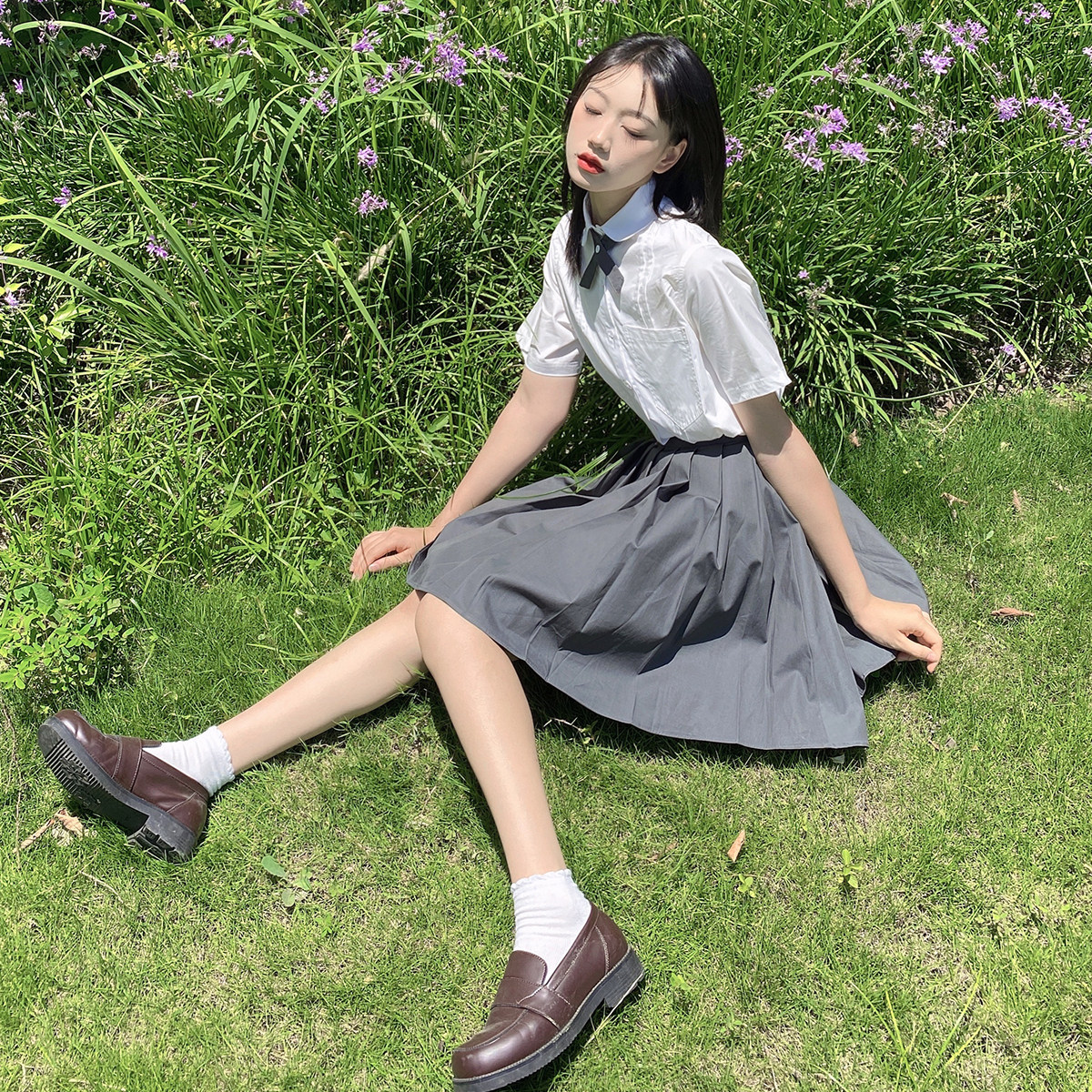 实拍实价# 学院风班服设计感小众jk短袖衬衫女夏