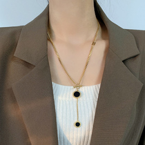 Roman long money chain 2022 New female senior design sensation small crowdpendant titanium steel does not drop off color gold wool clothing chain