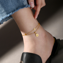 Double layer copper money foot chain women 2021 new net red 18k gold advanced feeling ancient wind delicate titanium steel does not drop the color foot chain