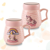 Creative trend Unicorn mirror cup Ceramic spoon with lid Large capacity office mug Household water cup woman