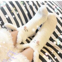 Coral velvet socks cute cartoon rabbit ears thick tube thick warm plush socks women winter floor socks sleep socks