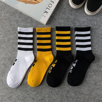 Socks male long tube Korean version of the Tide Street Harajuku wind hip-hop skateboard socks horizontal stripes stockings children letter bo