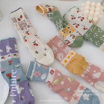 Socks womens summer thin cute cartoon mesh stockings childrens trendy lace hollow breathable mid-tube girl socks 5