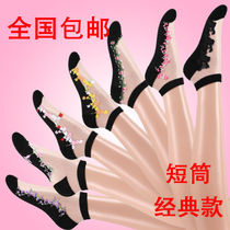 5 pairs of cotton bottom stockings boat womens summer socks womens short tube thin cotton bottom crystal silk glass silk anti-hook silk section