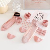 Glass silk crystal socks womens boat socks ins tide spring and summer thin shallow pink transparent socks cute Japanese