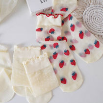 Summer Japanese thin womens socks strawberry cute card silk mid-tube lace girl JK tower student