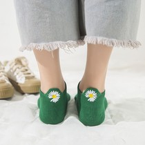 Small daisy socks womens socks heel embroidery spring and summer color college style short boat socks light mouth candy color low top