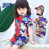 Childrens one-piece swimsuit 2021 summer little girl cute seaside leisure sunscreen clothing Boy 2-8 years old baby swimsuit