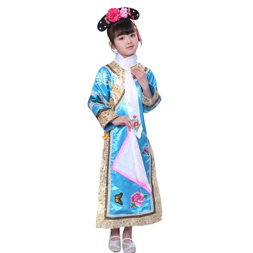 Children's ancient chinese qing dynasty princess cosplay costume dress girls drama huanzhu gege cosplay dresses in Qing Dynasty