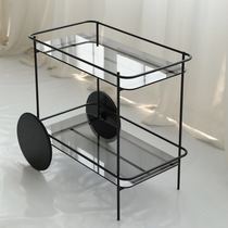 Wooden room pre-sale high-end gray glass storage rack trolley designer Nordic fashion big wheel edge
