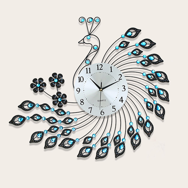 欧式孔雀钟表挂钟客厅创意时尚壁挂钟家用静音石英钟装饰夜光时钟