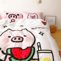 (Pig man cotton) Net red ins cotton cartoon pig four-piece girl department pure cotton student dormitory
