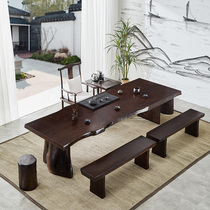 Solid Wood tea table and chair combination simple modern Zen new Chinese log big board table tea table office tea table
