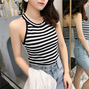 Necklace waistcoat new tight black-and-white striped sleeveless