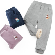 Girls plus velvet casual pants autumn and winter childrens baby baby thick warm loose toe sports pants