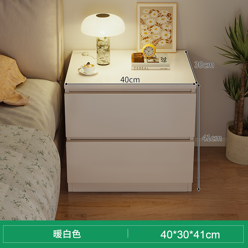 Small bedside table, modern minimalist home storage cabinet, simple bedroom bedside shelf, storage cabinet (29112:97926:Installation method:assemble;1627207:23054657833:Color classification:Widening ★ Double Drawn Warm White 40CM)