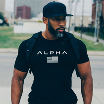 ALPHA Summer Short-sleeved Men's Body Savage T-shirt Full Cotton Sweat Training Bounce Fitness Leisure European and American Tide