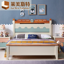 Children's full solid wood bed 1 5 m double bed 1 2m single bed boys and girls Mediterranean style bed teenagers