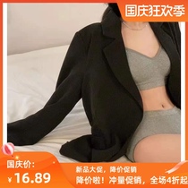 Micro business oxygen girl pure color pure desire without steel ring lace small chest gathered inside back bra set women