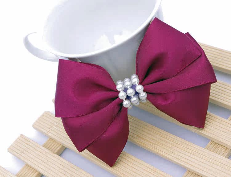 新款甜美可爱手工缎带珍珠蝴蝶结发夹 头饰 边夹