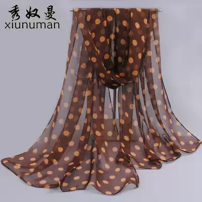 New silk scarf women Spring and Autumn Joker mother chiffon decorative small long scarf Korean wave dot gauze scarf suit