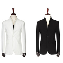 Spring and autumn men slim Korean version of mens casual suit suit thin male version of white suit men stand collar single west male jacket