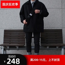 Mens woolen coat mens long Korean version of loose English style winter thickened cashmere student windbreaker mens coat