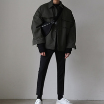 Spring and autumn frock shirt Mens long-sleeved Korean version loose trend casual jacket jacket mens short youth handsome top