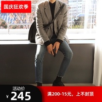 Mens woolen coat Mens short Korean slim winter thick chestnuts suit double-breasted cashmere coat