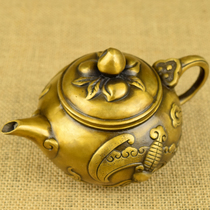 Pure copper pot ornaments peach cover pot Fushou pot copper pot small antique old brass casting pot