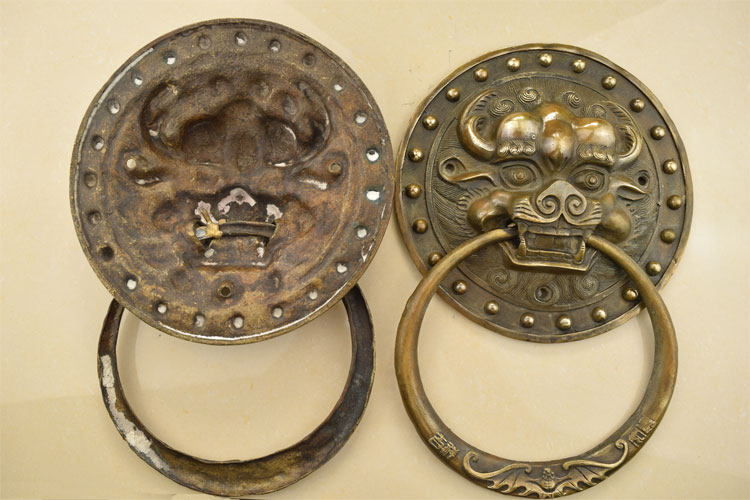 纯铜兽头门环大门环黄铜摆件狮头门环铜制品大门环铸造铜门环包邮