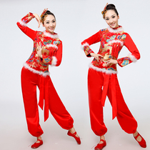 New Years Day female Chinese red costume Yangge dance waist drum suit long sleeve red bloomers festive National Wind drum suit