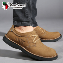 West Domain Camel Mens Shoes Genuine Leather Tooling Shoes Men Low Help Short Boots Men Casual Shoes Inlen Retro Big Leather Shoes