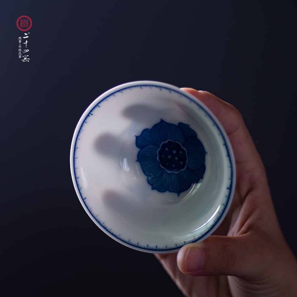 Pure manual kung fu tea cup single master cup small single ceramic tea cup of jingdezhen blue and white porcelain tea set perfectly playable cup